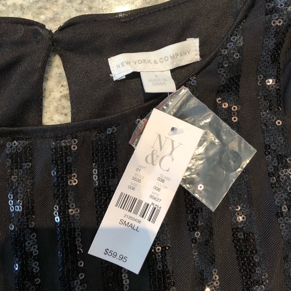 NWT - NY&Company Blouse W/ Sheer Sleeves & Sequins - Picture 2 of 7